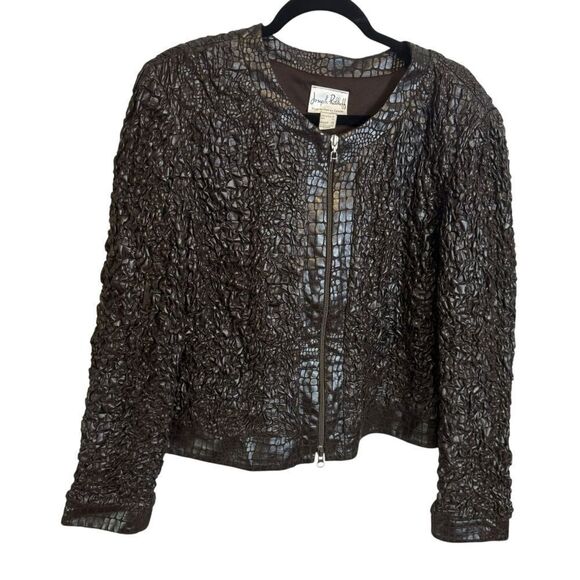 Joseph Ribkoff Brown Faux Leather Blazer Structured Jacket - Picture 2 of 7